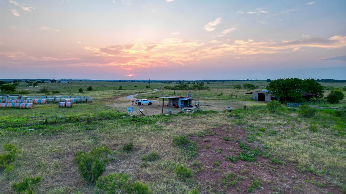 Texas ranch sunset aerial