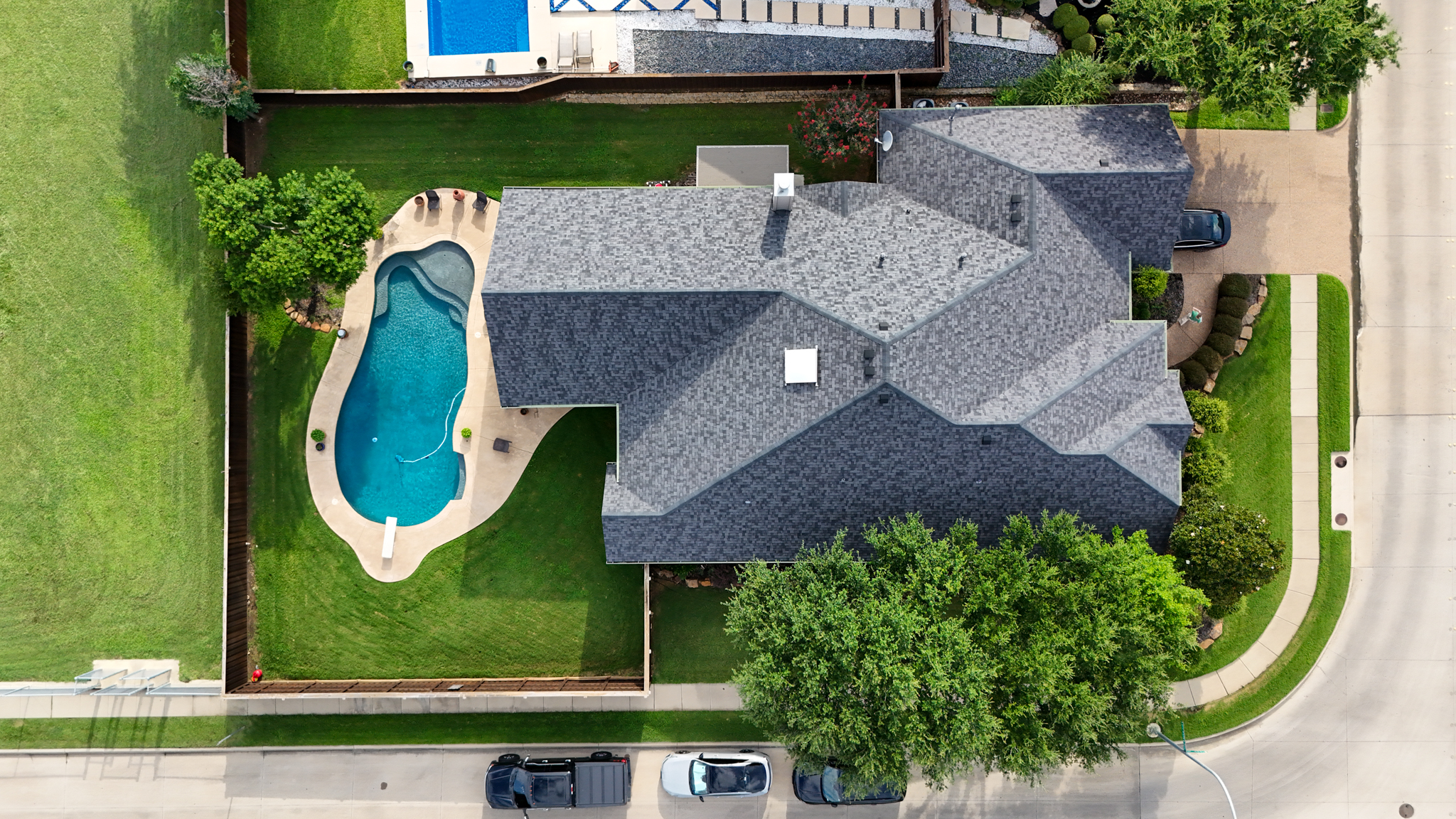 Aerial roof inspection drone photography DFW straight down