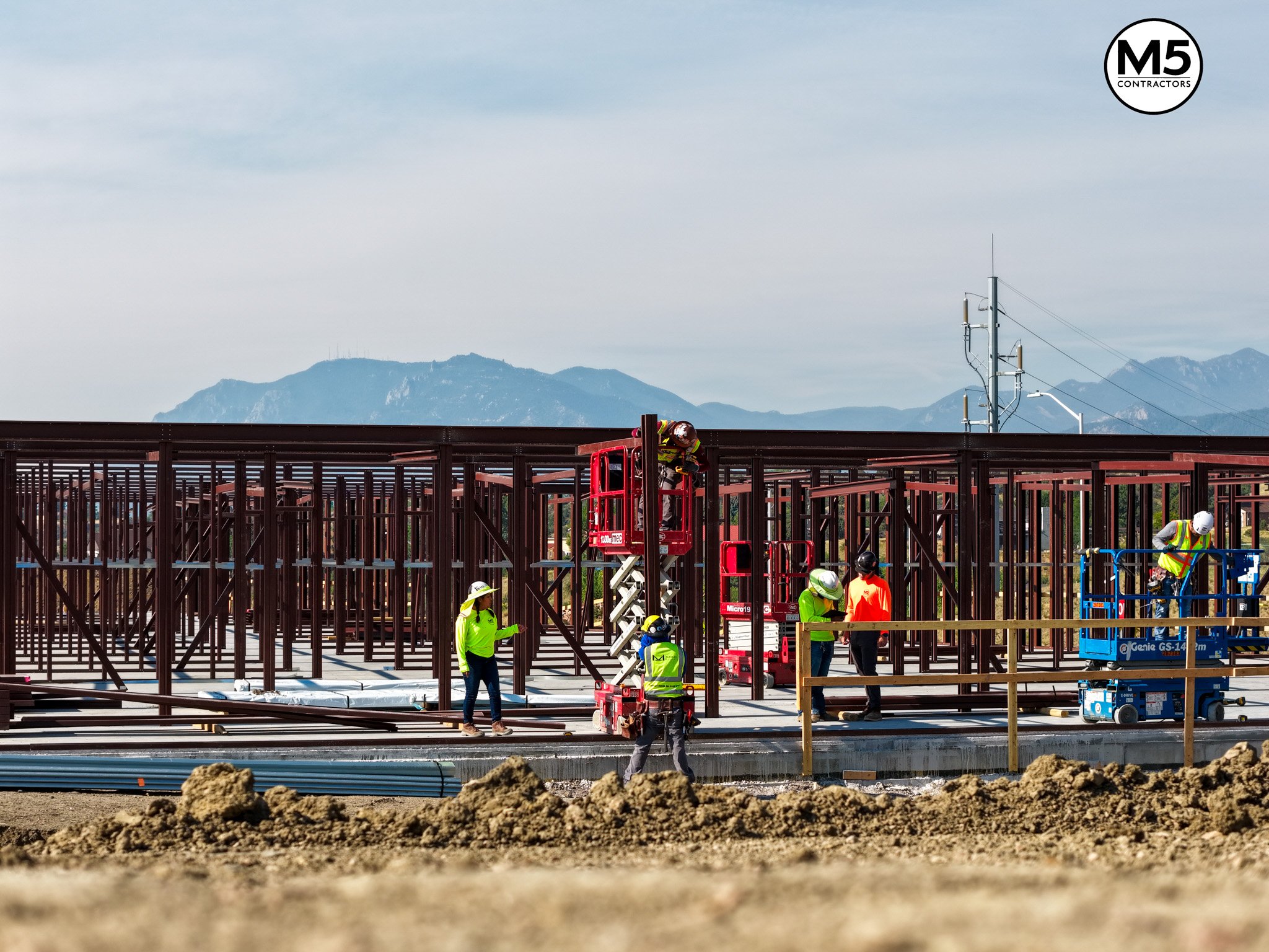 Construction progress drone photo M5 Contractors steel frame erection
